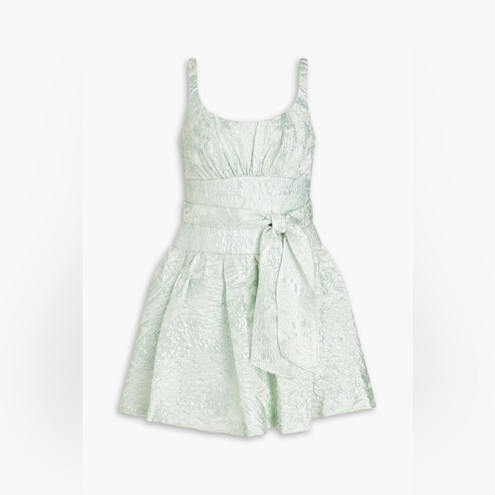 Ml Monique Lhuillier Gathered Metallic Green Cloqu Mini Cocktail Dress Size 4